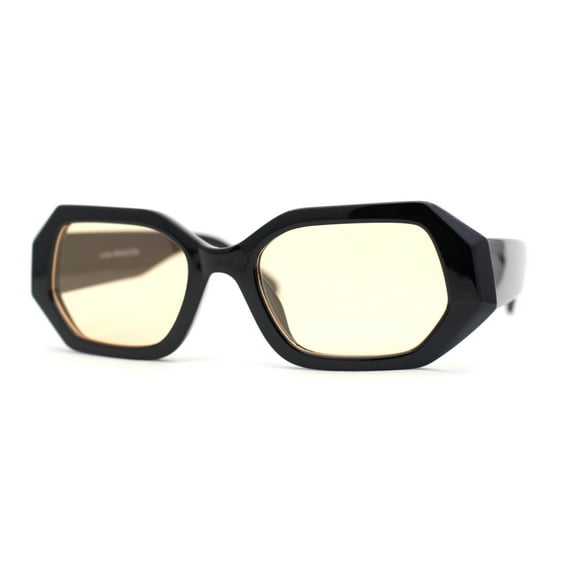 Womens Angular Bevel Narrow Clout Mod Plastic Sunglasses Black - Beige