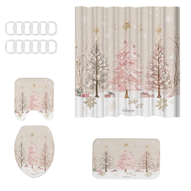 Rideau de Douche de Noël Rideau de Douche Père Noël Toile de Fond Suspendue Ensemble de Bain Crochets de Rideau de Douche