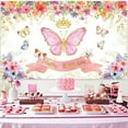 thumbnail image 4 of Butterfly Theme Party Decorations, Butterfly Birthday Decorations with Pink Purple Balloon Arch Kit Butterfly Photography Backdrop Banner and Tablecloth for Girls Women Birthday Party Decor, 4 of 7
