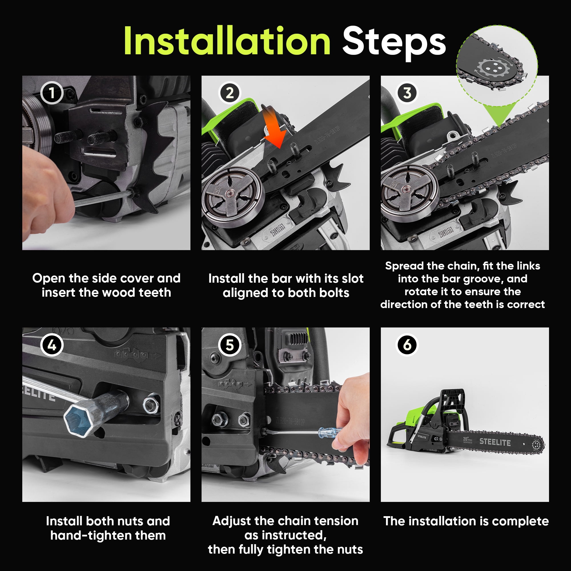 Steelite 62CC Gas Powered Chainsaw,20 Inch 2-Stroke Petrol Handheld Cordless Chain Saw,Gasoline Gas Chainsaws for Wood Cutting, Tree Trimming