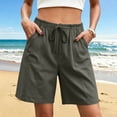 thumbnail image 6 of Jewelreauty Linen Summer Shorts for Women Casual with Pockets Loose Fit Drawstring Elastic Waist Sweatshorts (XL, Dark Gray), 6 of 6
