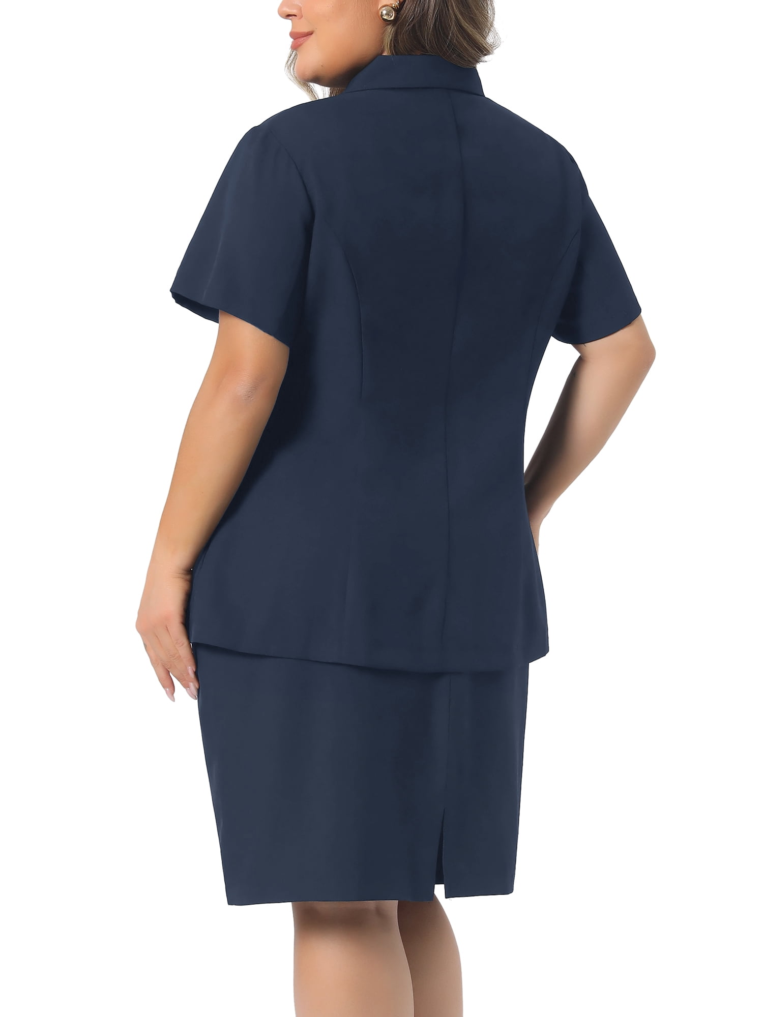 DARING DIVA Women's Plus 2 Piece Skirt Suit Set Formal Blazer Skirt 2X Navy Blue