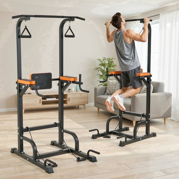 Naipo Power Tower for Home Gym 450LBS 6 Height Levels Adjustable Pull Up Bar Multifunctional Pull Up Dip Station Compact Full Body Workout Equipment