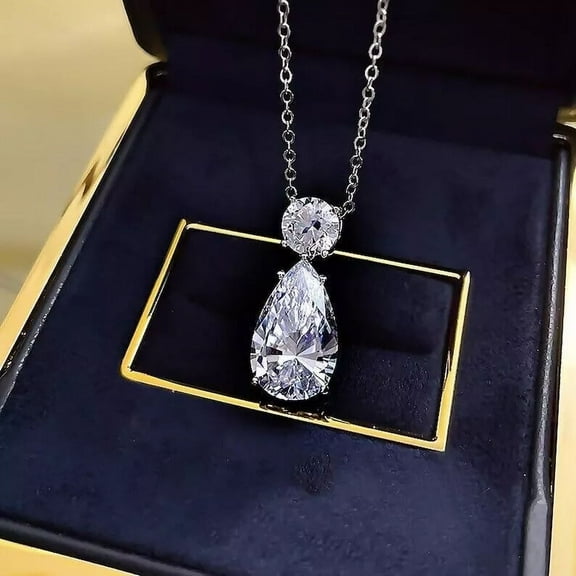 5TCW Pear Cut Lab Created Diamond Women's Beautiful Pendant Necklace Real 925 Sterling Silver