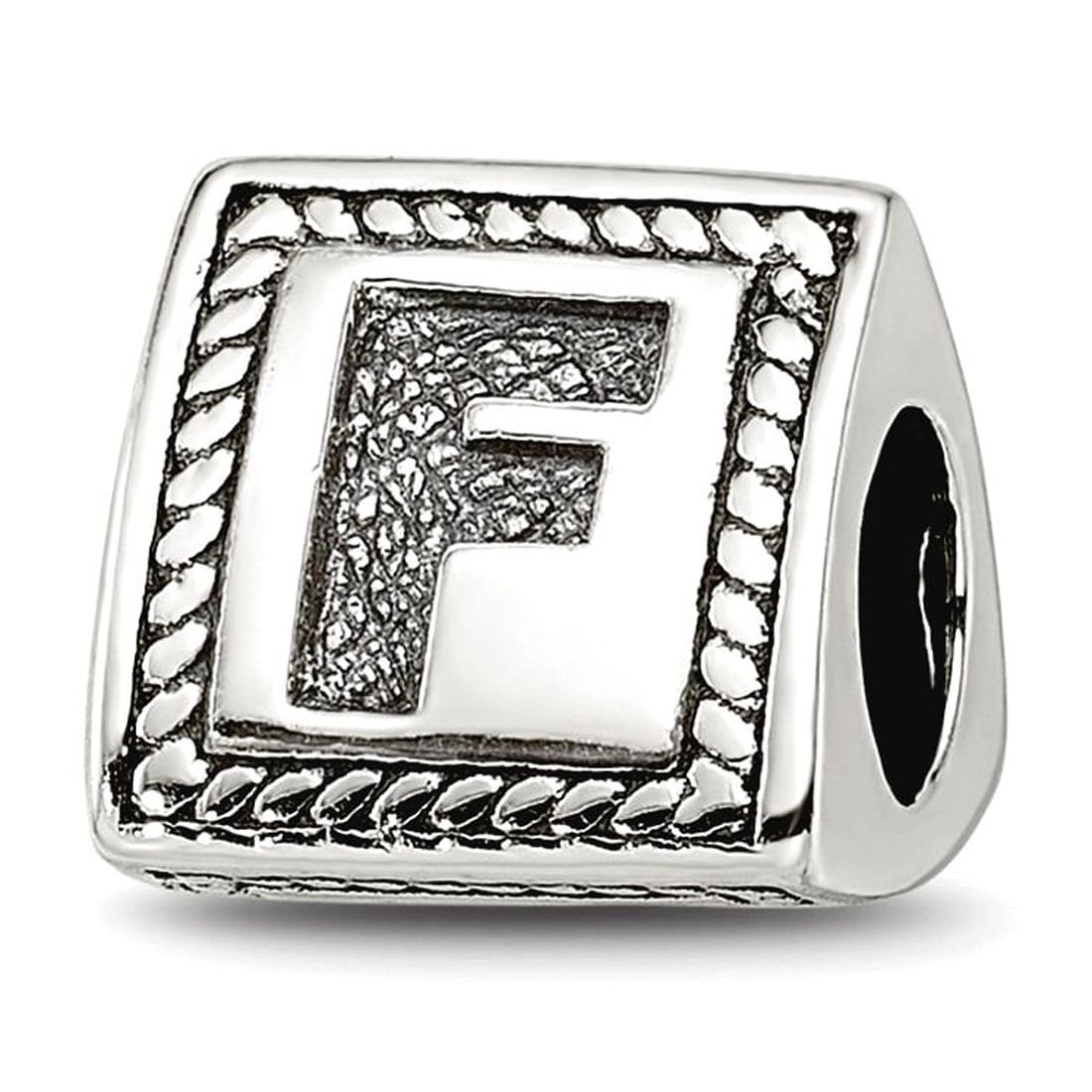 925 Sterling Silver Polished Oxidized Reflections Letter Name Personalized Monogram Initial F Triangle Block Bead Charm
