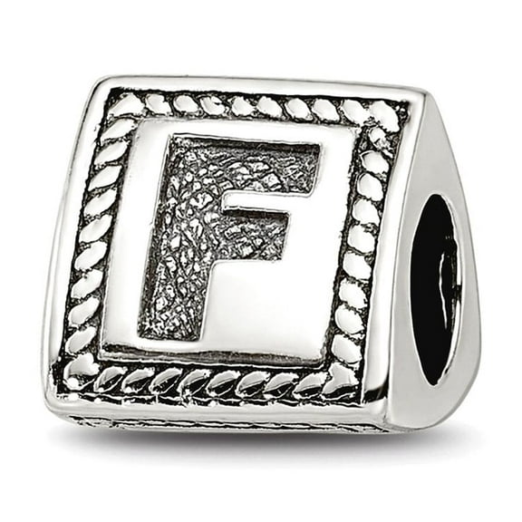 925 Sterling Silver Polished Oxidized Reflections Letter Name Personalized Monogram Initial F Triangle Block Bead Charm