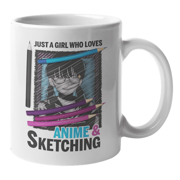 Cute Just a Girl Who Loves Anime and Sketching Coffee & Tea Gift Mug for Women and Girls (11oz)