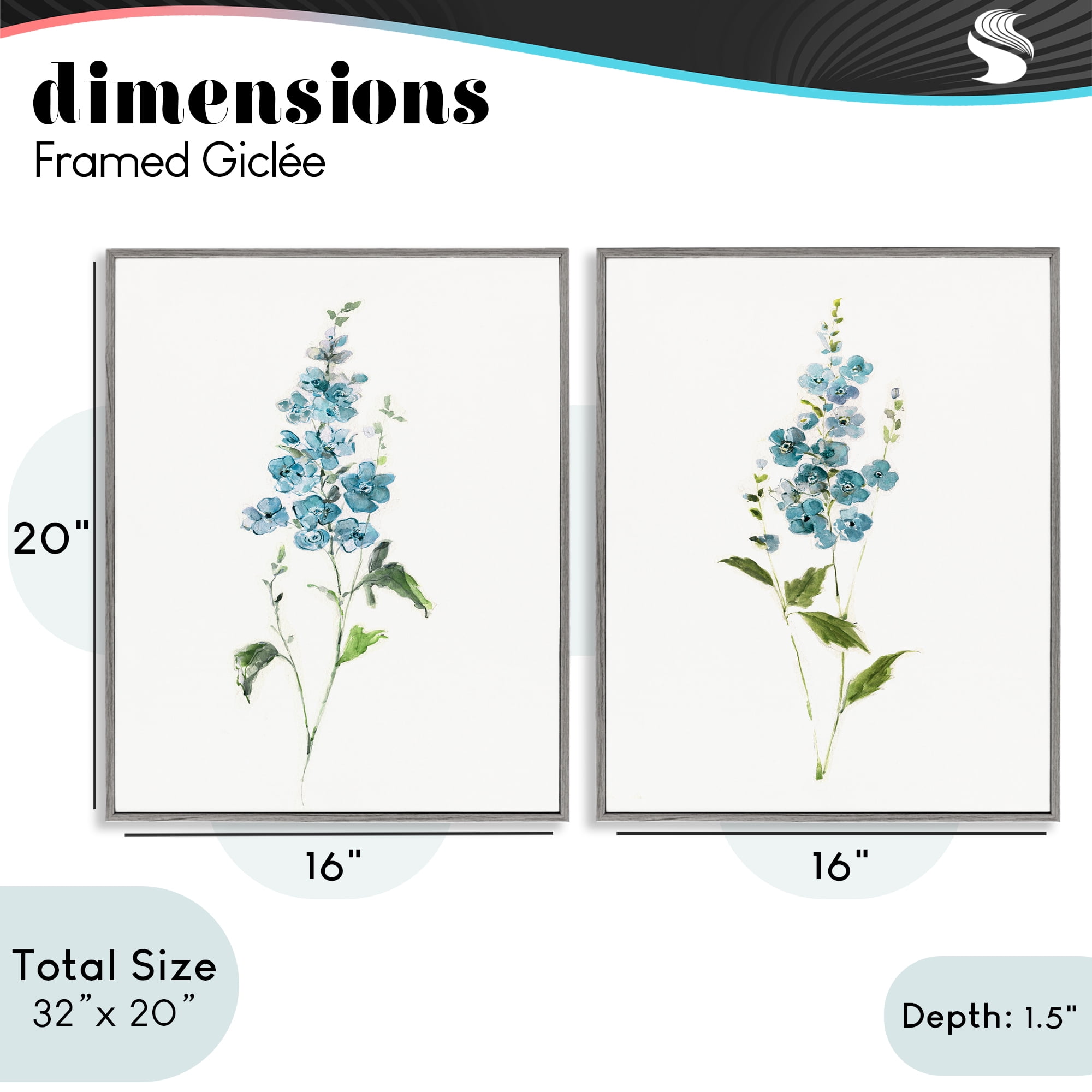 Stupell Industries Blue Watercolor Sprigs 2 Piece Gray Framed Giclee Art Set, design by Sally Swatland