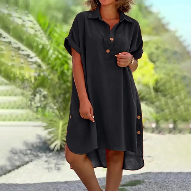 Amzcrzy Robes pour Femmes Robes Grande Taille pour Femmes aux Formes Robes pour Femmes Robe Décontractée pour Femmes avec Poches Robe d'Été à Imprimé Floral-Col Robe Courte Robes Midi pour Femmes