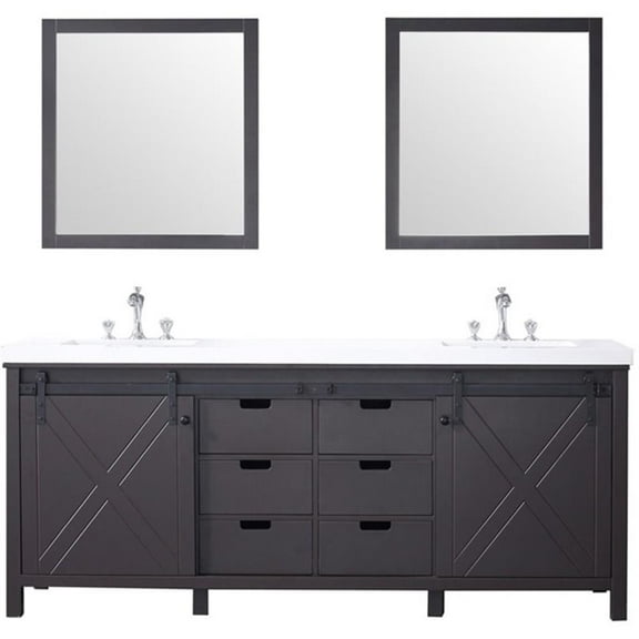 Lexora Home Marsyas 80" Quartz Top Double Vanity in Brown