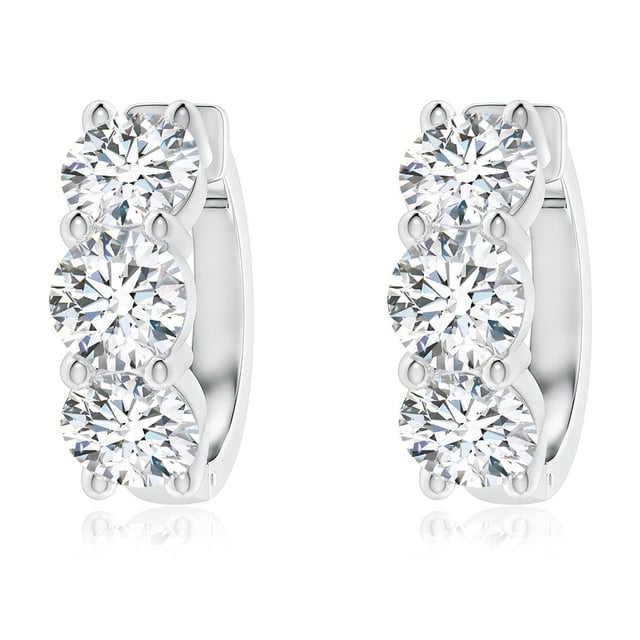 Angara Lab Grown Diamond Earrings - Round Diamond Three Stone Hoop Earrings in Platinum for Women