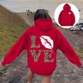 thumbnail image 2 of Women's Hoodies Sweatshirts Graphic Word Hoodie for Women Long Sleeve Sweatshirt Top with Preppy Style for Everyday Comfort Red M, 2 of 7