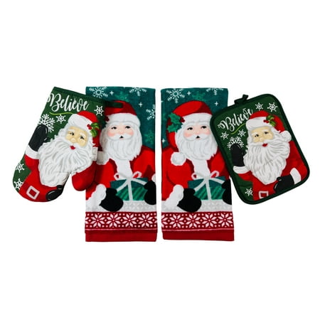 Serafina Home Merry Christmas Santa Claus Holiday Kitchen Dish Towels And Oven Mitt Potholder Set