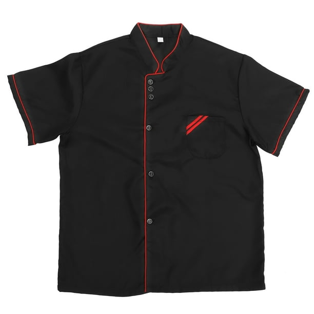 Uniforme de chef unisex de manga corta, camisa básica de chef para catering, panadería, servicio de alimentos, restaurante, talla M (negro)