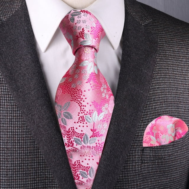 YAOBAMM Polyester Yarn Material Tie Pocket Scarf Cufflinks Set 3Pcs Set Men Exquisite Plum Pattern Tie Pocket Scarf Cufflinks Vibrant Handkerchief Brooch Suit Accessories