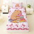 thumbnail image 3 of Erosebridal Pink Bowknot Loves Twin Sheet Sets For Kids,Red Cherries Cute Capybara Animals Bedding For Capybara Lovers 3-Piece, 3 of 6