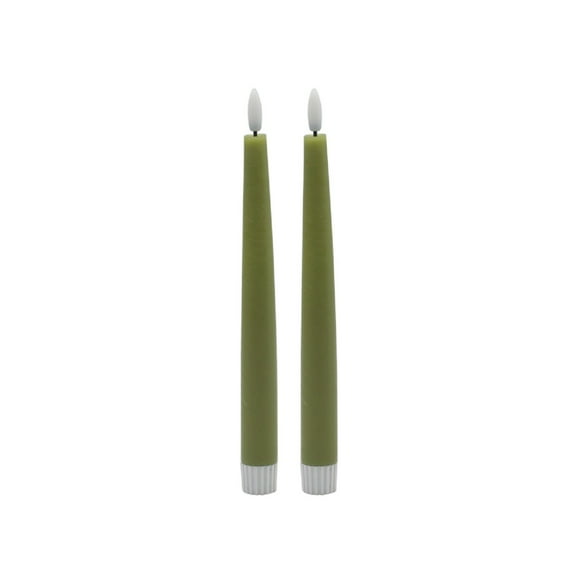 BIDK Home Battery Operated 3D Flame LED Taper Candles - 8.75" - Green - Set of 2