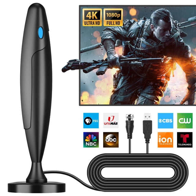 Antena Digital TV Qtbvae D011AF UHD 4K con Amplificador de Señal y Base Magnetica