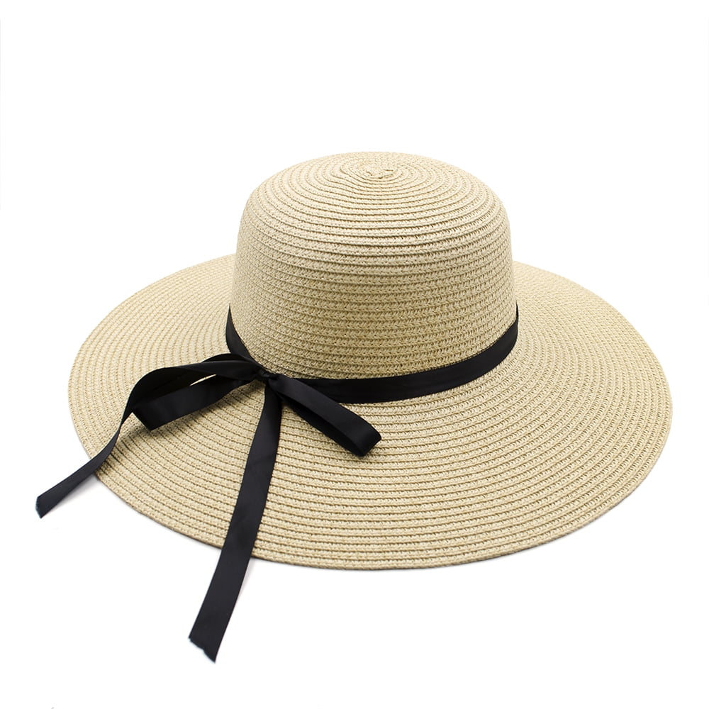 Summer Stripe Straw Hat Women Big Wide Brim Beach Hat Sun Hat Foldable 