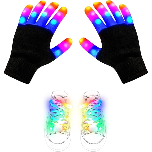 Aywewii Juego de guantes y cordones LED, juguetes geniales para niños de 8 a 10 años con 6 guantes iluminados con modo intermitente, regalos para niños para cumpleaños, Halloween, Navidad para niñas d