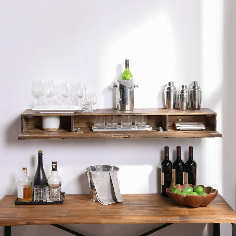 Northbeam Distressed Floating Shelf Set, Rustic Wood With Hidden Storage photo 2