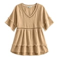 thumbnail image 4 of Helii Womens Lace Eyelet V Neck Short Sleeve Fringe Raw Edge Cotton Linen Peplum Blouse Loose Fit Summer Boho Vacation Beach Cover up Shirt Ladies Casual Plus Size Top Swing Tunic Work, 4 of 4