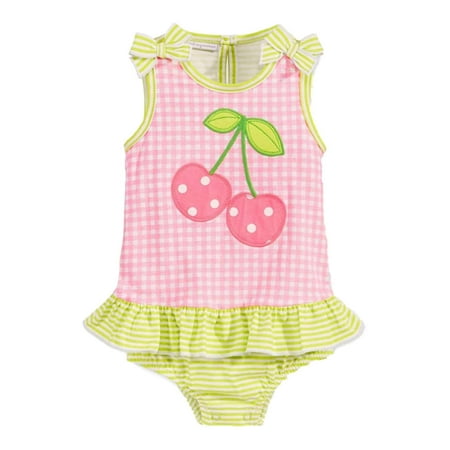 First Impressions Infant Girl Gingham Cherry Skirted Romper Sunsuit Creeper