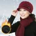 thumbnail image 1 of YAOBAMM Cold Blocking Hat Winter Hat Scarf Set Knitted Thick Warm Soft Elastic Short Brim Solid Color Beret Outdoor, 1 of 7