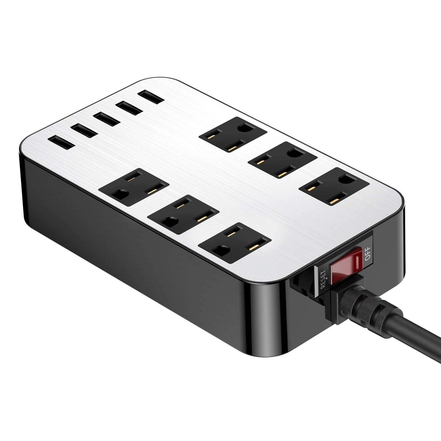 Surge Protector - Power Strip with 5 USB Ports, 6.7 Ft Long Extension 6 AC outlets USB Charging Station Adjustable Voltage 110-240V For iphone Samsung iPad Home Office