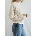 thumbnail image 6 of Women's Crew Neck Casual Cardigan Sweater Open Front Wavy Long Sleeves Cropped Knit Outerwear Khaki XL, 6 of 8