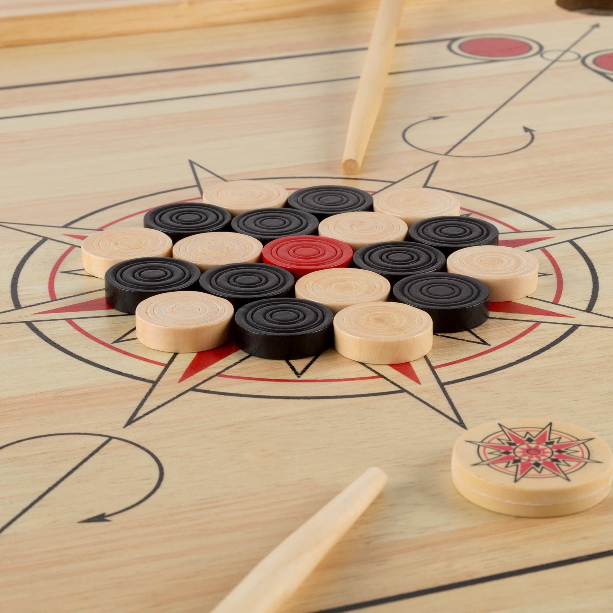 Rockin’ Rollers Carrom Board Game with Coins and Strikers, Wooden Board Game Set for Adults and Kids - 26" Square