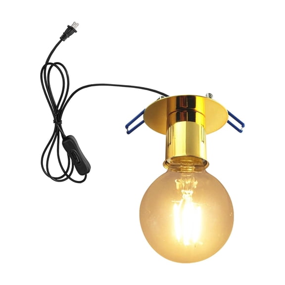 KAYYELAMP 5.9Ft Plug in Button Cord Recessed Ceiling Light E26 Base Gold Metal Vintage Design for Hallways Stairs Home Office(No Bulb)