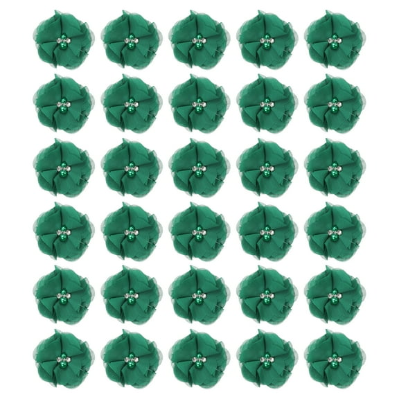 Uxcell 2 Inch Chiffon Flowers, 30 Pcs Rhinestone Pearl Sewing Fabric Flowers, Dark Green
