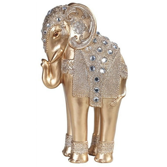 Golden Slim Elephant with Decorative Gems Figurine 9.5 Inch