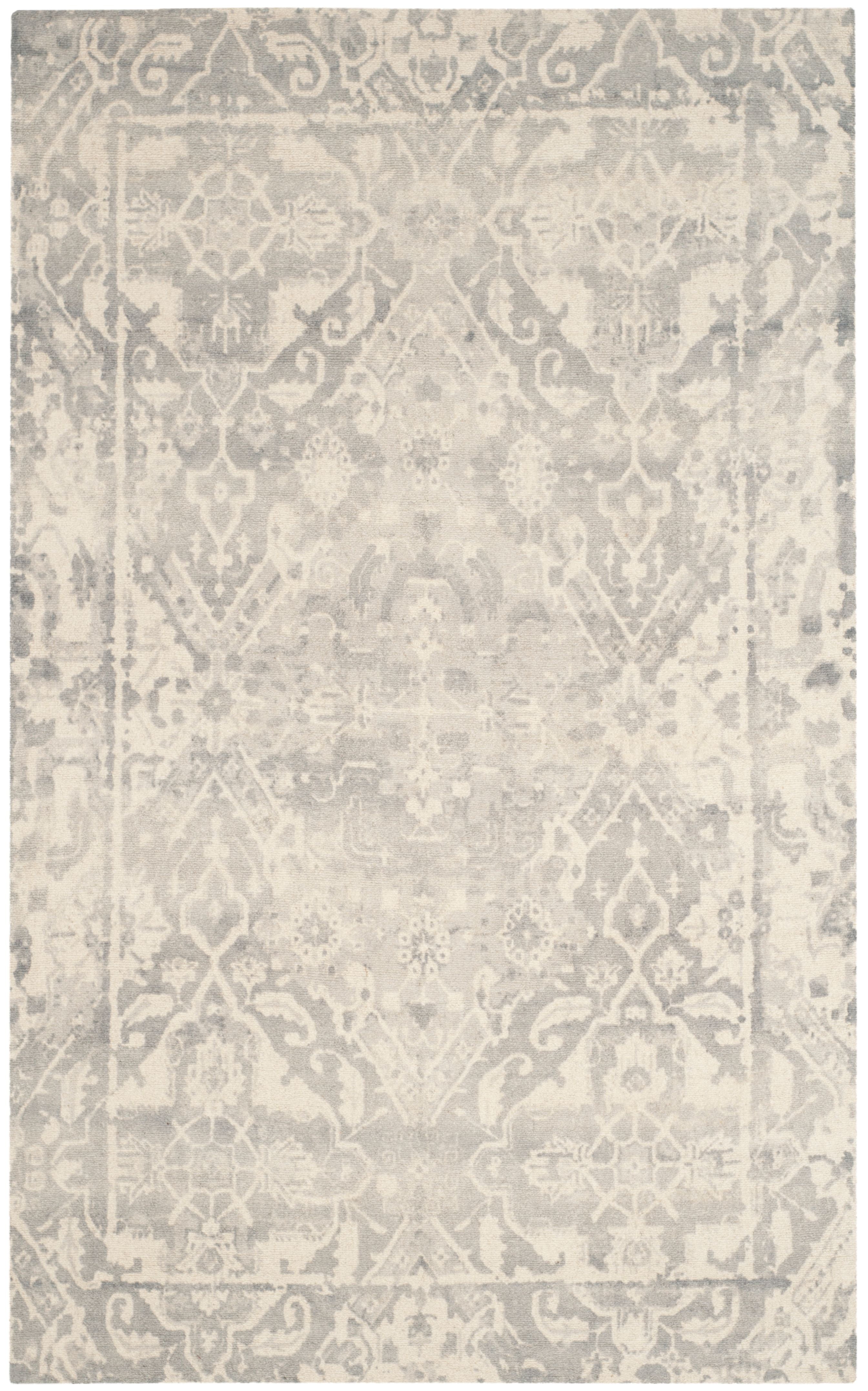 SAFAVIEH Restoration Vintage Eunice Border Wool Area Rug, Light Grey/Ivory, 6' x 9'