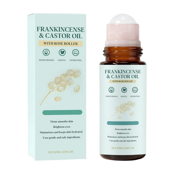 Frankincense and Castor Oil Roller, Castor Oil Roll On, Pure, Organic, Cold-Pressed, Firms Skin, Reduces Fine Lines & Hormone Balance, Suitable for Face, Neck, Abdomen, 50ml