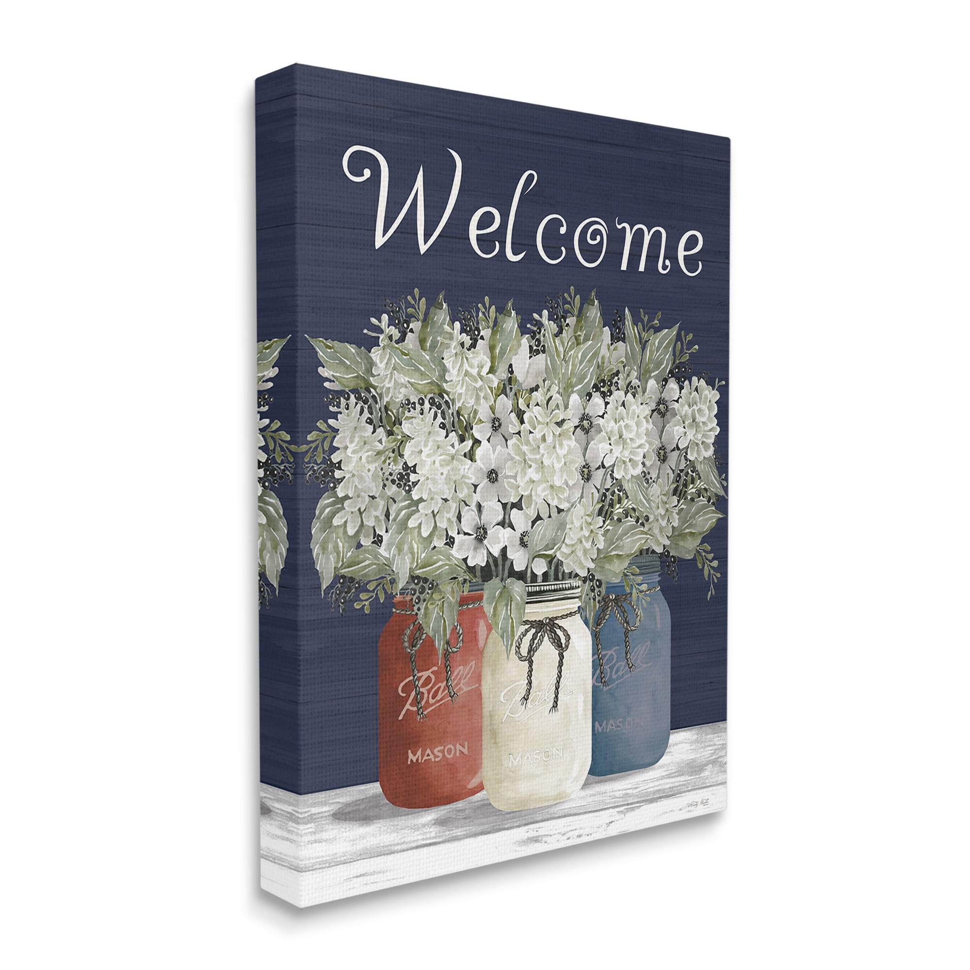 Stupell Industries Welcome with Country Herbs Botanical & Floral Painting Gallery Wrapped Canvas Art Print Wall Art, 36 x 48