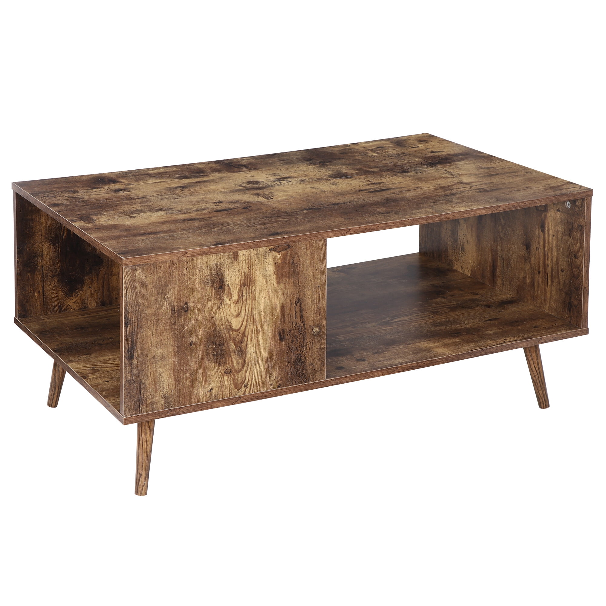 HomGarden 2-Tier Wood Coffee Table Retro Sofa Side Table Cocktail Table for Living Rom Brown