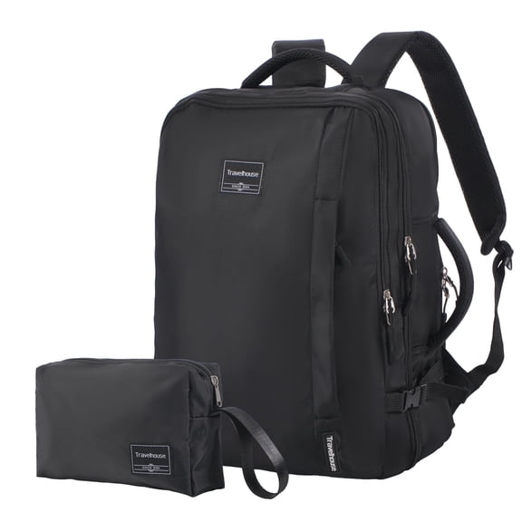 Travelhouse Travel Backpack for Men & Women Hiking Outdoor Carry On with Packing Cubes（Black）