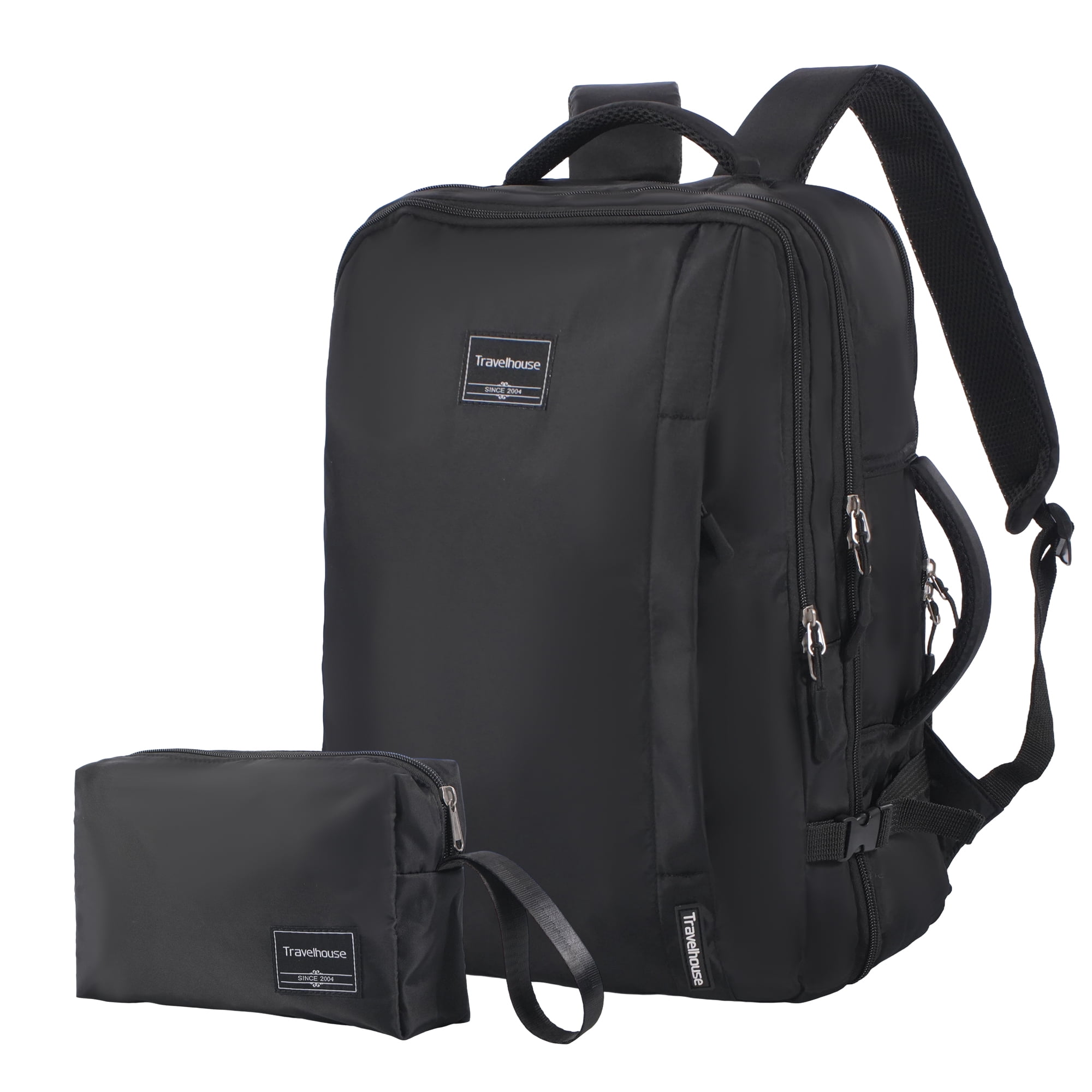 Travelhouse Travel Backpack for Men & Women Hiking Outdoor Carry On with Packing Cubes（Black）