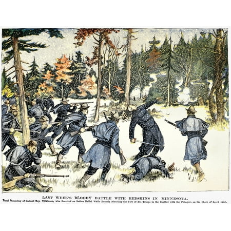 Battle Of Sugar Point Nthe Battle Of Sugar Point Between Ojibwa Native Americans And Soldiers From Fort Snelling On Leech Lake Minnesota October 1898 Engraving From A Contemporary American Newspaper R