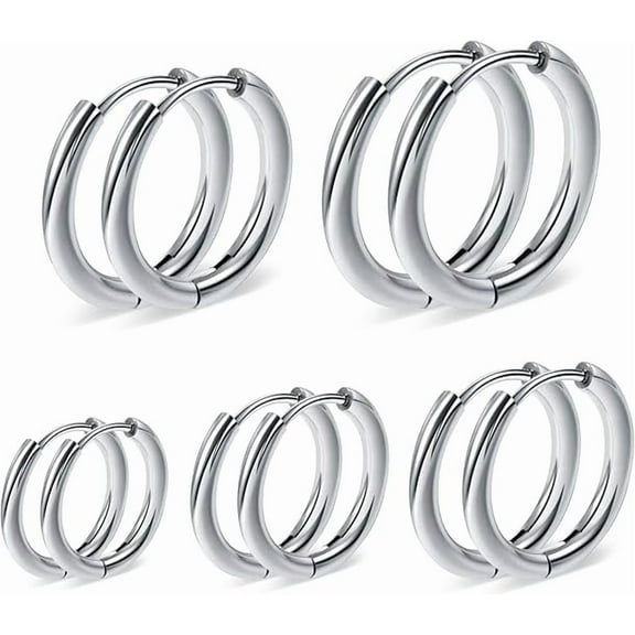 Cterwk 5 Pairs Silver Hoop Earrings Set 14K Gold Plated Hypoallergenic Small Hoop Earrings Set for Women Men