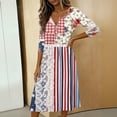 thumbnail image 6 of Summer Dresses for Women V-Neck Button Down 3/4 Sleeve Patriotic American Flag A-Line Midi Beach Vacation Sundress with Pockets, 6 of 7