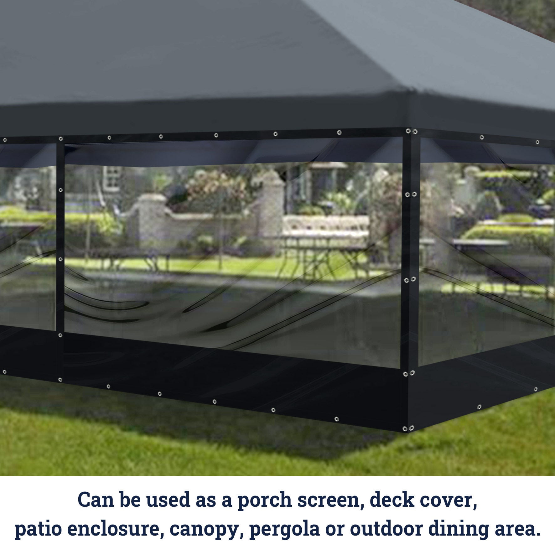 SUNNYOUTDOOR 8x12 ft PVC Vinyl Tarp Clear Sidewall for Straight Leg Splicing Transparent Canopy Tent wall with eyelets 16 Mil (Black)