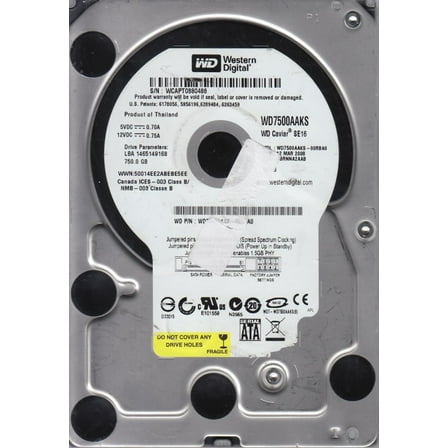 WD7500AAKS-00RBA0, DCM HBRNNA2AAB, Western Digital 750GB SATA 3.5 Hard Drive