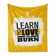 thumbnail image 1 of Fitness Soft Flannel Fleece Blanket, Learn to Love the Burn Text on Grungy Backdrop Fit Athlete with Barbell, Cozy Plush for Indoor and Outdoor Use, 60" x 80", Marigold White Black, by Ambesonne, 1 of 6