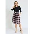 thumbnail image 4 of Black Contrast 3/4 Sleeve Plaid Sash Midi Dress | S-XL, 4 of 7