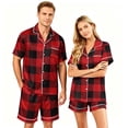 thumbnail image 2 of Leidass Mens Plaid Stripe Pajama Set Short Sleeve Button Down Sleepwear Set Relaxed Lounge Set With Matching Shorts For Home Black L, 2 of 5