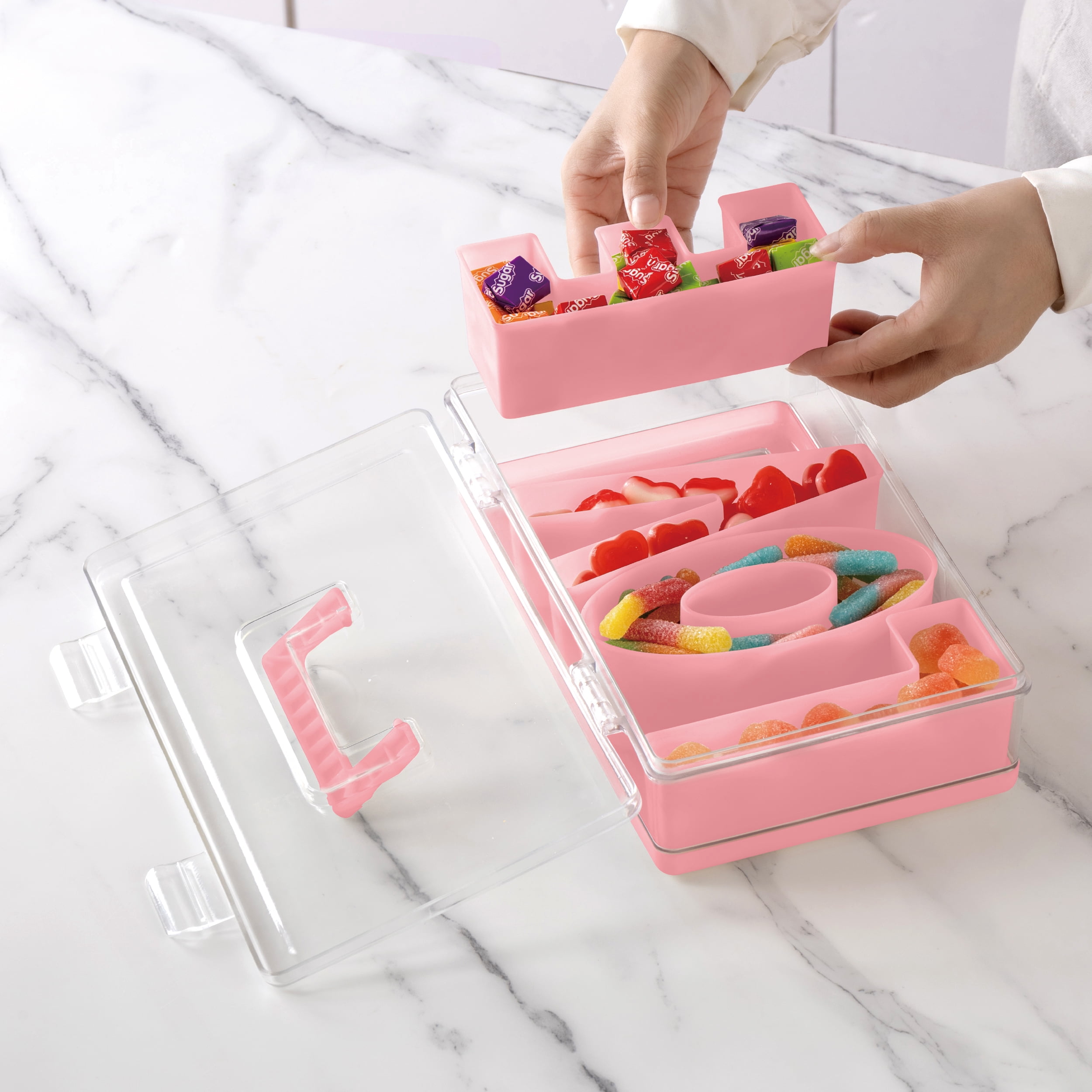 Cook with Color Valentine’s Day Figural Plastic Snack Box, Pink LOVE Design