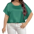 thumbnail image 3 of Admvng Going Out Tops For Women Plus Size Tops Round Neck Solid Color Silk T-shirt Casual Short Sleeved Business Casual Tops L-5XL, 3 of 7